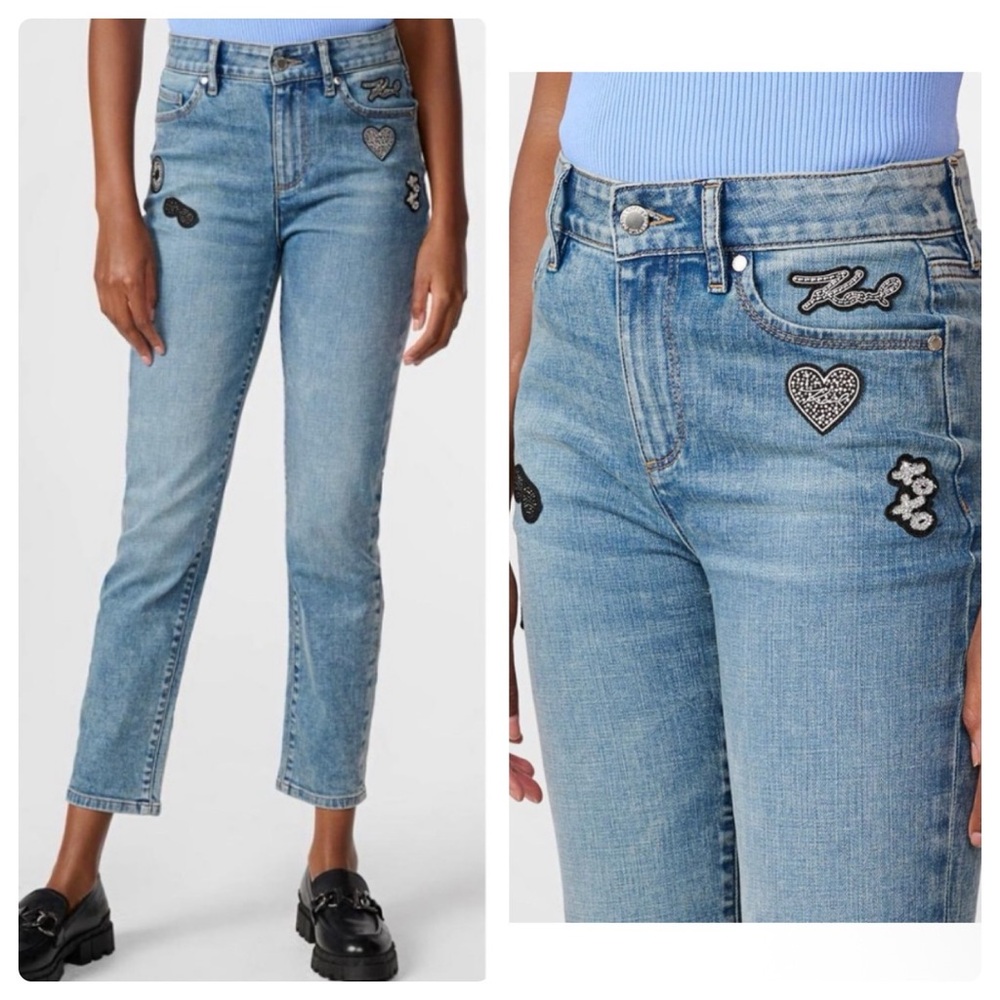 Karl Lagerfeld Straight Leg Patch Jeans
